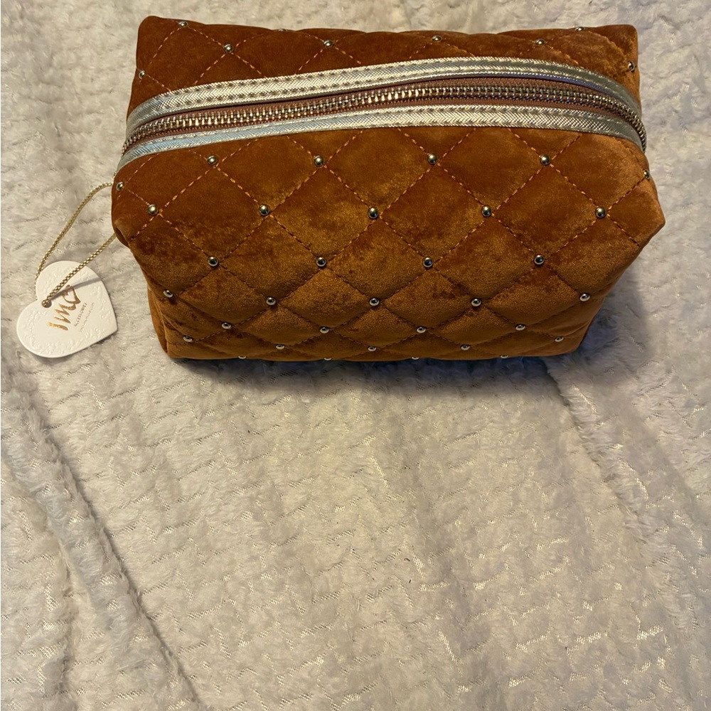 Brown Quilted Cosmetic Bag